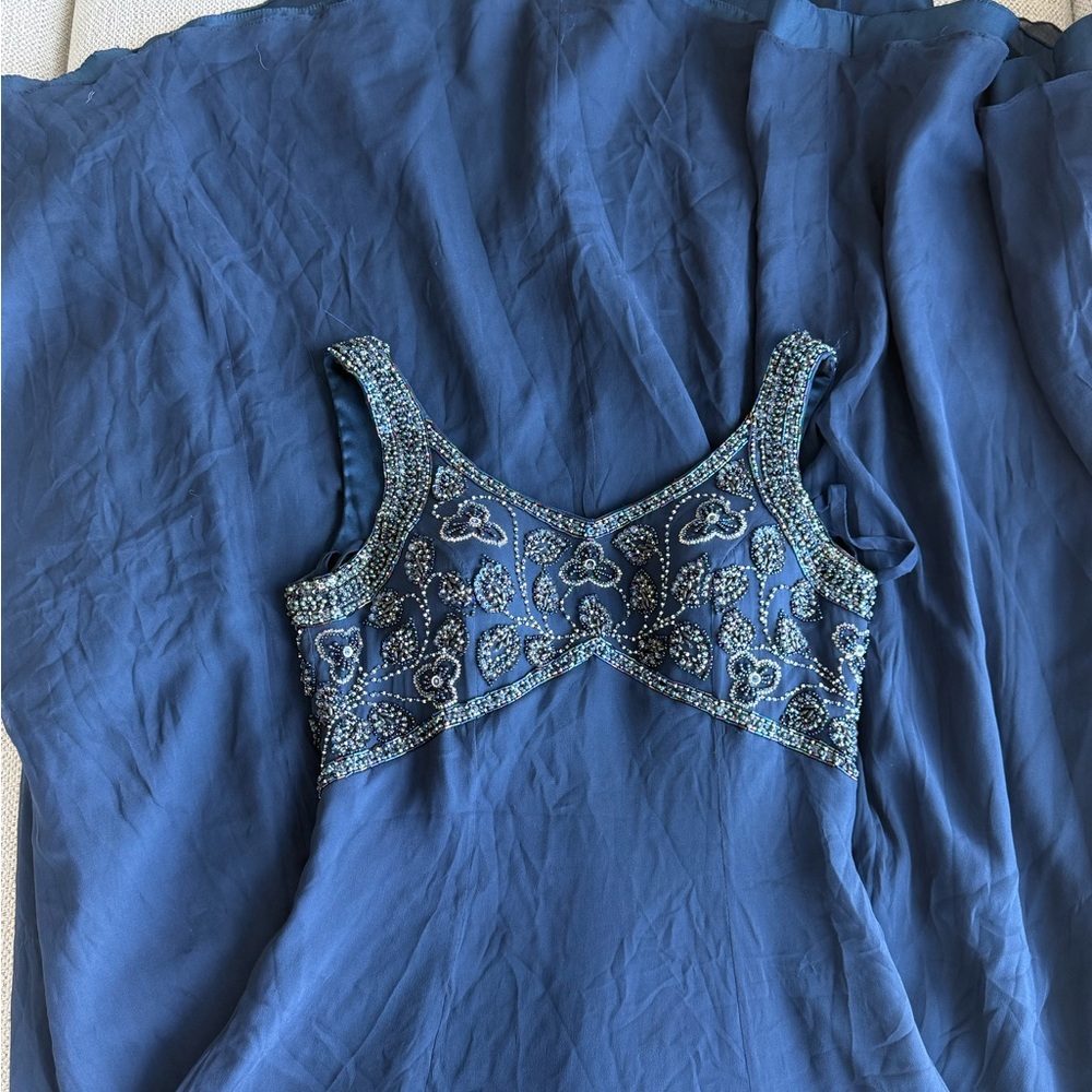 Elegant Navy Blue Embroidered Dress - Picture 3 of 3